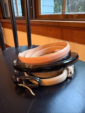 Set of three J. Crew Skinny Leather Belts in Black, Pink, Putty